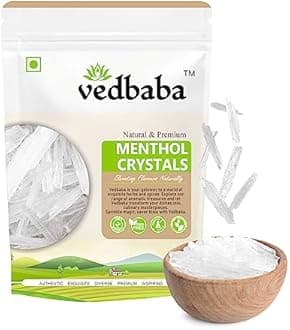Vedbaba Menthol Crystals - 200 GM | Edible and Natural Plant-Based Refreshing Menthol | Flakes for Mouth Freshener, Candies and Home Made