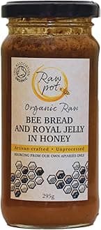 – ORGANIC RAW BEE BREAD AND ROYAL JELLY IN HONEY - Natural Pure Unpasteurised Honey with Antioxidants & Phytonutrients for Immunity, Detox, Digestion, Energy Support | For Kids & Adults (295g)