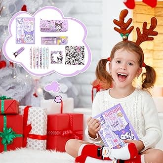 Winric Ku-ro-mi Notepad Set 7PC Cute Stationary Set A5 Notepad Pencil Case Sticky Notes 6 Pens 50 Stickers Mechanical Pencil Eraser School Supplies Stationery Set for Girls Boys Back to School Gift