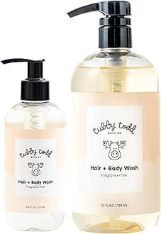 - Hair + Body Wash - Baby Shampoo and Body Wash - Gentle, Natural Baby Was for Newborns, Babies, and Toddlers - Non-Toxic and Hypoallergenic - Fragrance-Free, 2 Pack, 8.5oz & 25oz