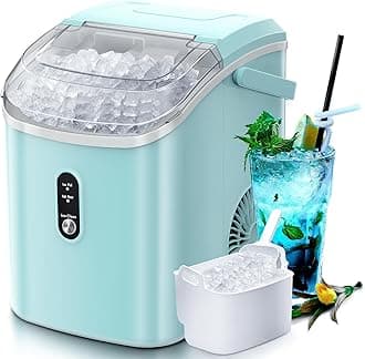 Nugget Countertop Ice Maker with Soft Chewable Pellet Ice, Automatic 34lbs in 24 Hours,Pebble Portable Ice Machine with Ice Scoop, Self-Cleaning, One-Click Operation, for Kitchen,Office Green