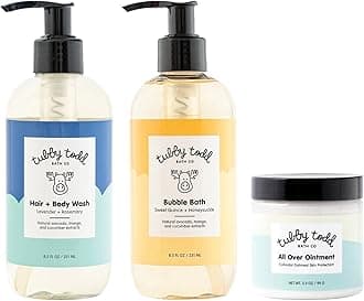 - Essentials Baby Bath Gift Set – 8.5oz Hair+Body Wash, 8.5oz Bubble Bath & 3.5oz All Over Ointment
