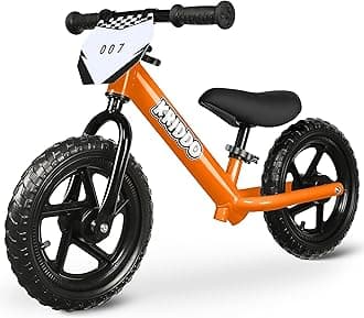 KRIDDO Toddler Balance Bike 2 Year Old, Age 18 Months to 5 Years Old, 12 Inch Push Bicycle with Customize Plate (3 Sets of Stickers Included), Gift Bike for 2-3 Boys Girls, Orange