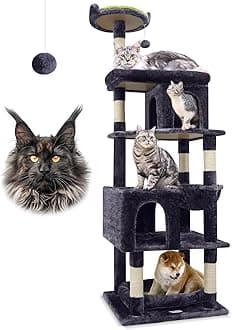 Globlazer Heavy Duty Cat Trees for Large Cats, Sturdy 72in Maine Coon Cat Tree for Large Cats 20 lbs+ Heavy Duty Cat Tower for Adult Biggest Cat with 6 Scratching Posts, Hammock, S72, Dark Gray