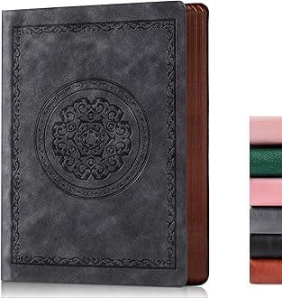 Fetinar 300 Pages Leather Blank Journal Notebook,Softcover Leather Blank Journal Notebook for Women Men,300 Pages Notebook for Work,Office,School Note Taking,5.7'' X 8.3'',grey