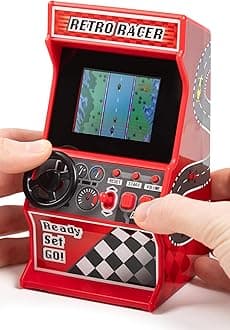 Thumbs Up Mini Arcade Racing Machine, 30 In-Built 8-Bit Racing Games, Play Car, Bike, Boat & Skiing Games, 2.4†Full Colour Screen, Steering Wheel, Gear Stick, 2 Buttons, Volume Control - ThumbsUp!